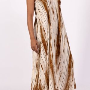 Grön Klänning med Tunna Axelband Penseldragsmönster 100% Viskos