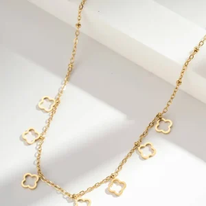 Gyllene Halsband Fyrklöver Rostfritt Stål Lyckobringare Minimalistisk