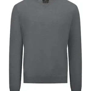 Fynch Hatton V-ringad tröja Merino ull Casmere Steel