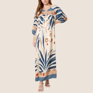 Abstract Leaf Print Maxi Dress