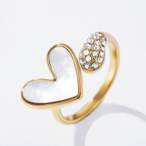 Hjärtring med strass i rostfritt stål